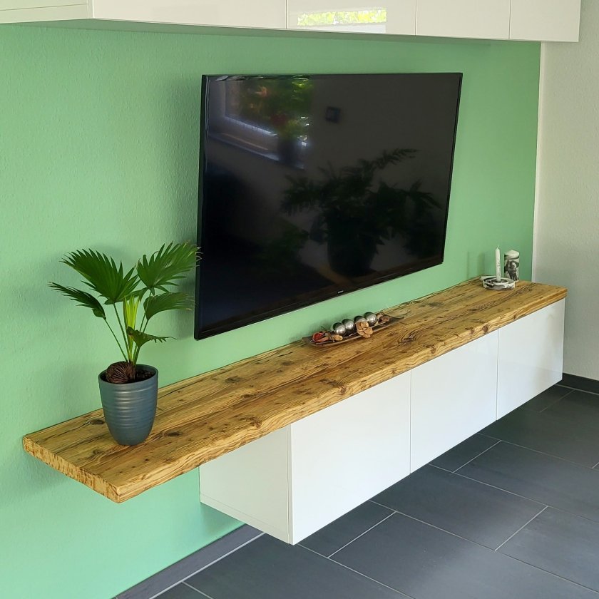 Abdeckplatte fuer IKEA Besta Lowboard Sideboard TV-Schrank aus Massivholz / Altholz / Gerüstbohlen Farbe summer